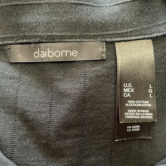 Claiborne Black Knit Short Sleeve Button Down Textured Shirt, size Large - Picture 6 of 7